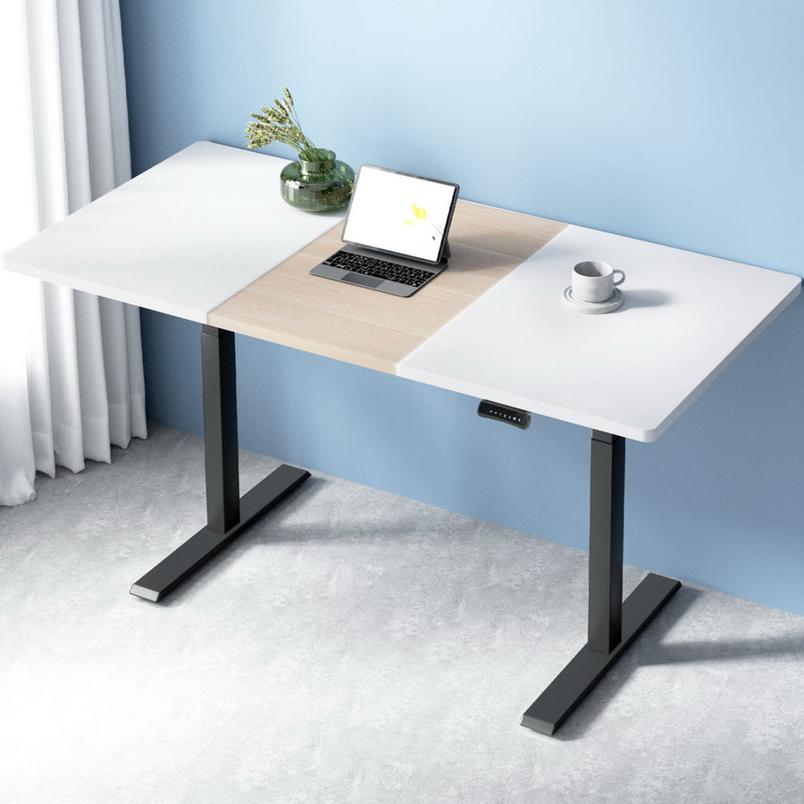 Standing Desk (Dual Motor) Black + White & Pine 140cm - Homecoze
