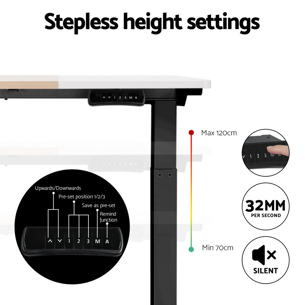Standing Desk (Dual Motor) Black + White & Pine 140cm - Homecoze
