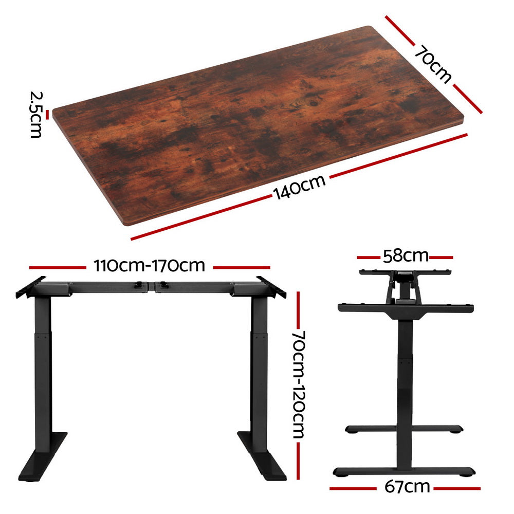Standing Desk (Dual Motor) Black & Rustic 140cm - Homecoze