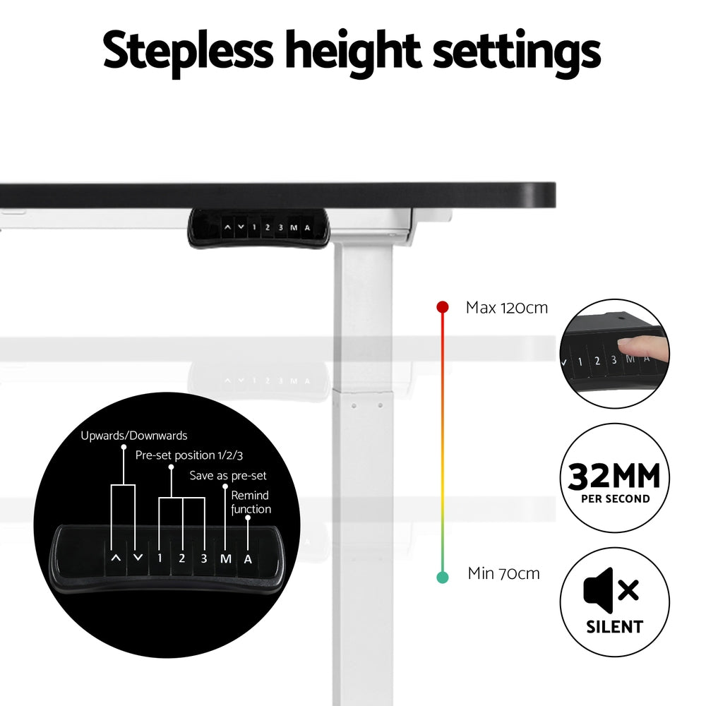 Standing Desk (Dual Motor) White & Black 120cm - Homecoze