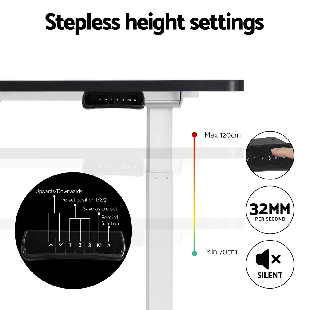 Standing Desk (Dual Motor) White & Black 140cm - Homecoze
