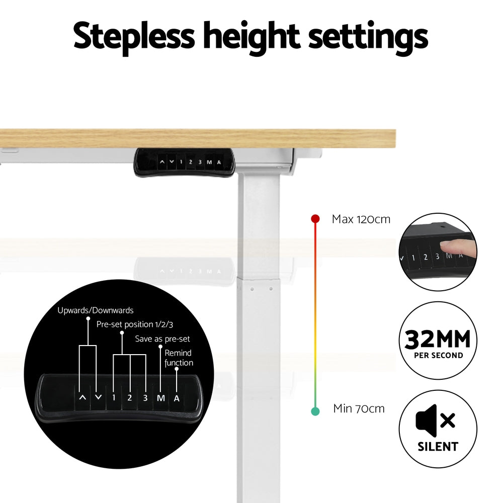 Standing Desk (Dual Motor) White & Oak 140cm - Homecoze