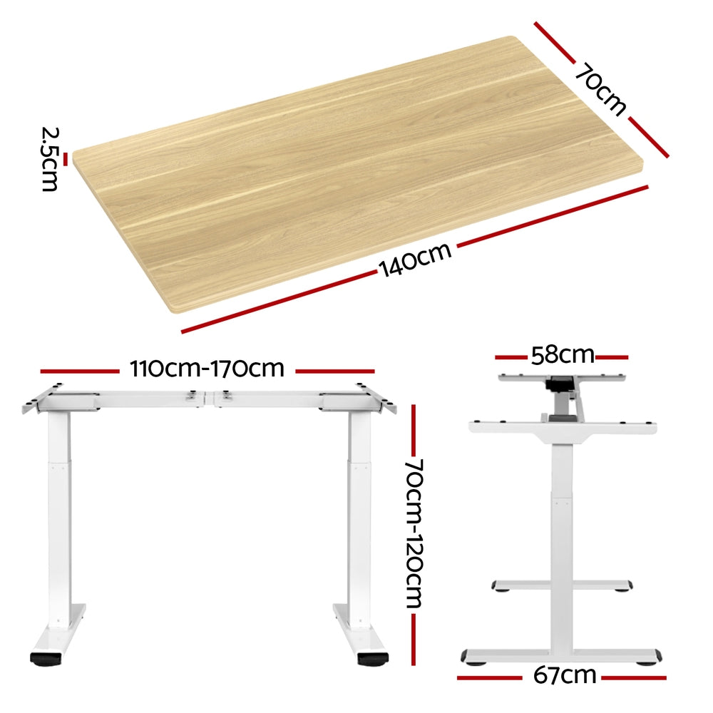 Standing Desk (Dual Motor) White & Oak 140cm