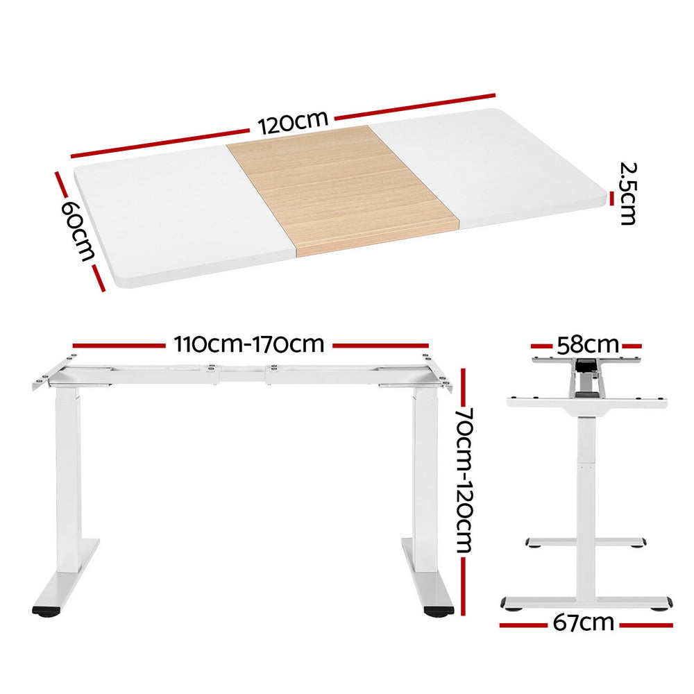 Standing Desk (Dual Motor) White + White & Pine 120cm