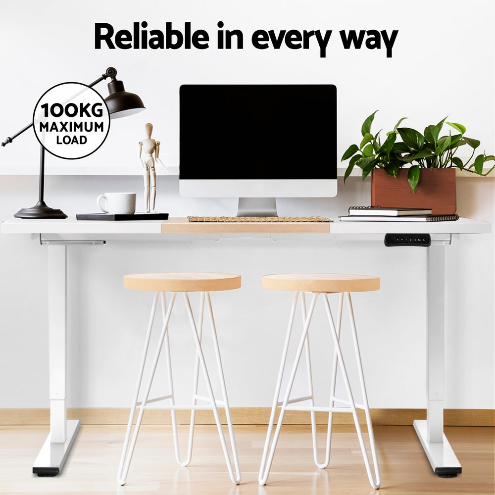 Standing Desk (Dual Motor) White + White & Pine 120cm