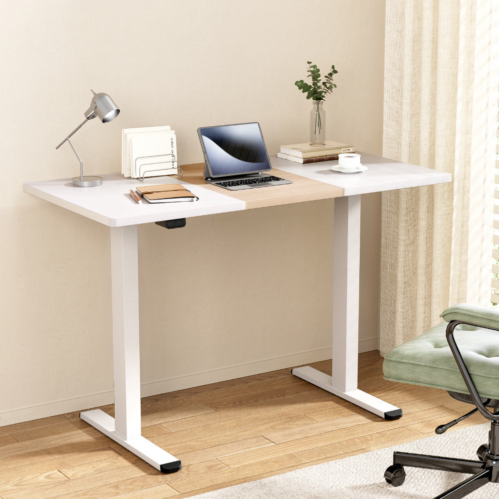Standing Desk (Dual Motor) White + White & Pine 120cm - Homecoze