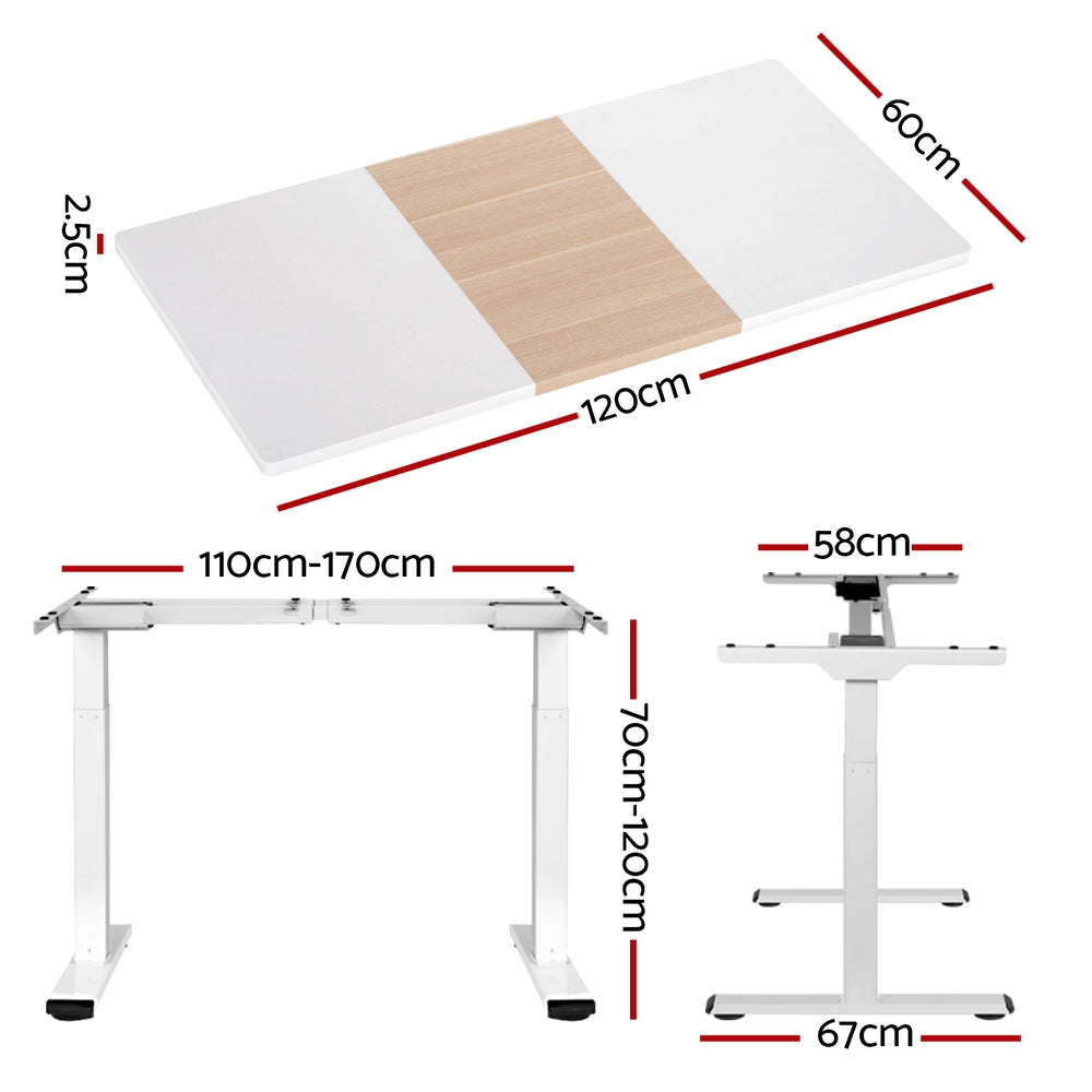 Standing Desk (Dual Motor) White + White & Pine 120cm - Homecoze