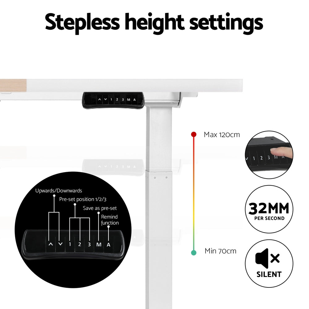 Standing Desk (Dual Motor) White + White & Pine 120cm - Homecoze