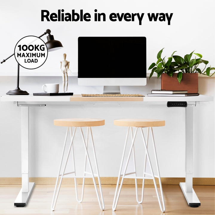 Standing Desk (Dual Motor) White + White & Pine 120cm - Homecoze