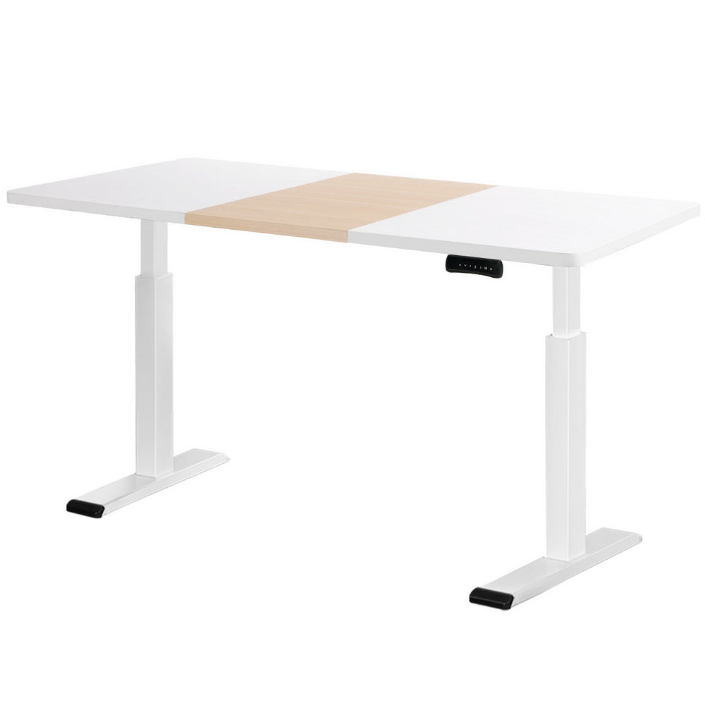 Standing Desk (Dual Motor) White + White & Pine 140cm