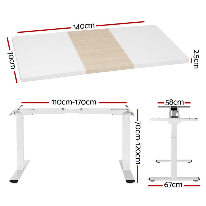 Standing Desk (Dual Motor) White + White & Pine 140cm