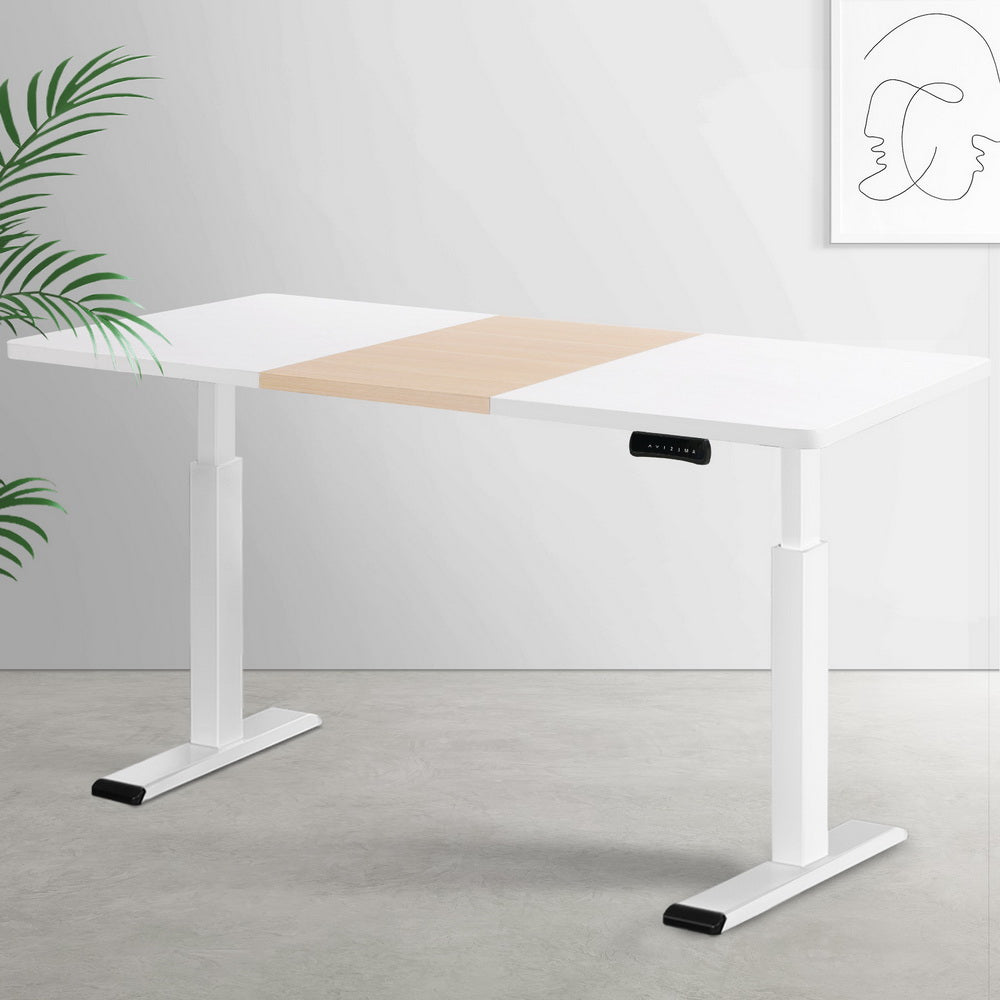 Standing Desk (Dual Motor) White + White & Pine 140cm