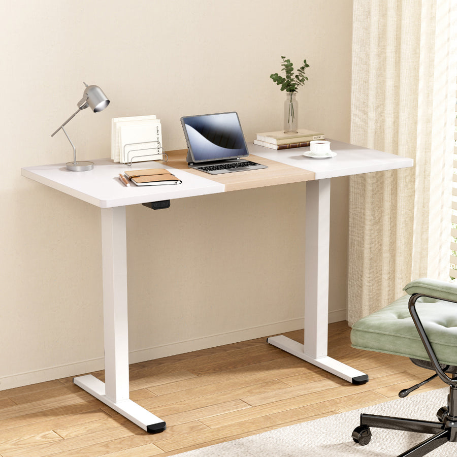 Standing Desk (Dual Motor) White + White & Pine 140cm - Homecoze