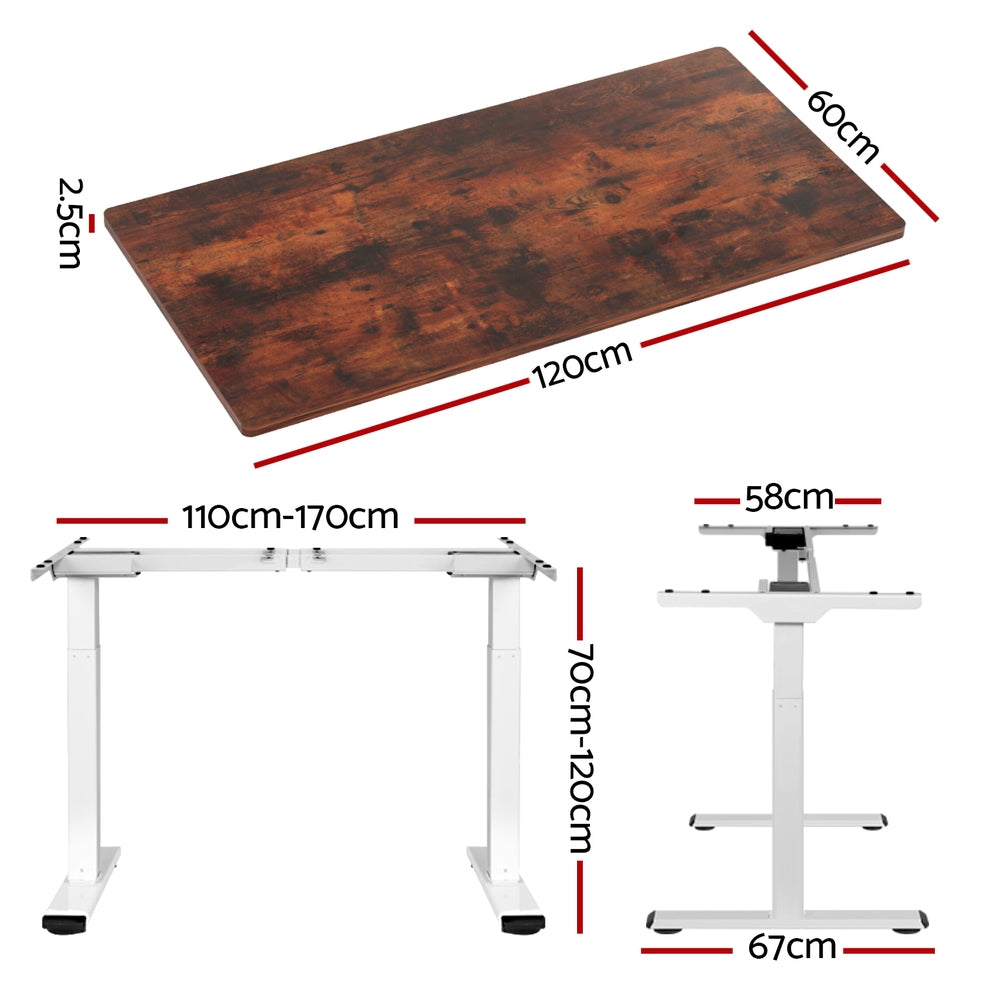Standing Desk (Dual Motor) White & Rustic 120cm - Homecoze
