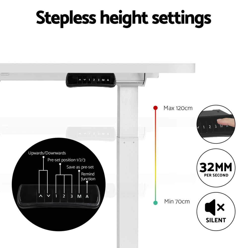 Standing Desk (Dual Motor) White 120cm - Homecoze