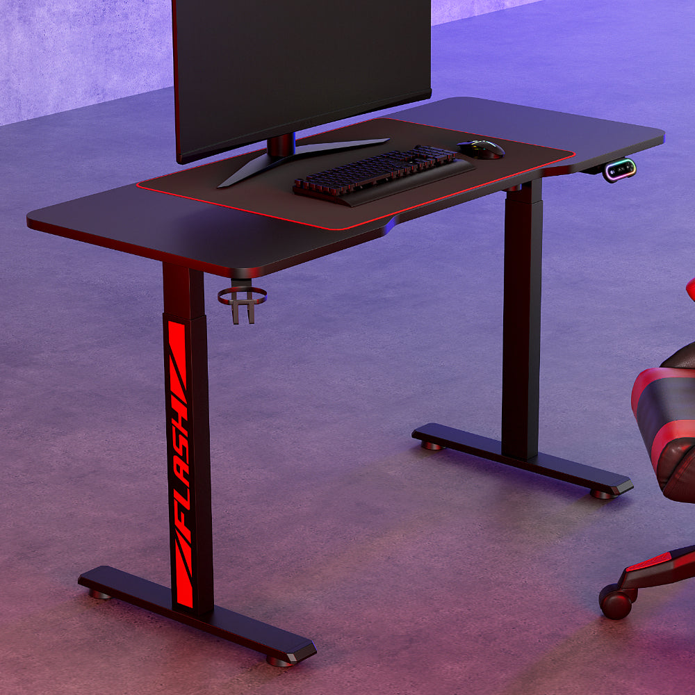 Gaming LED Standing Desk (Single Motor) Black 140cm - Homecoze