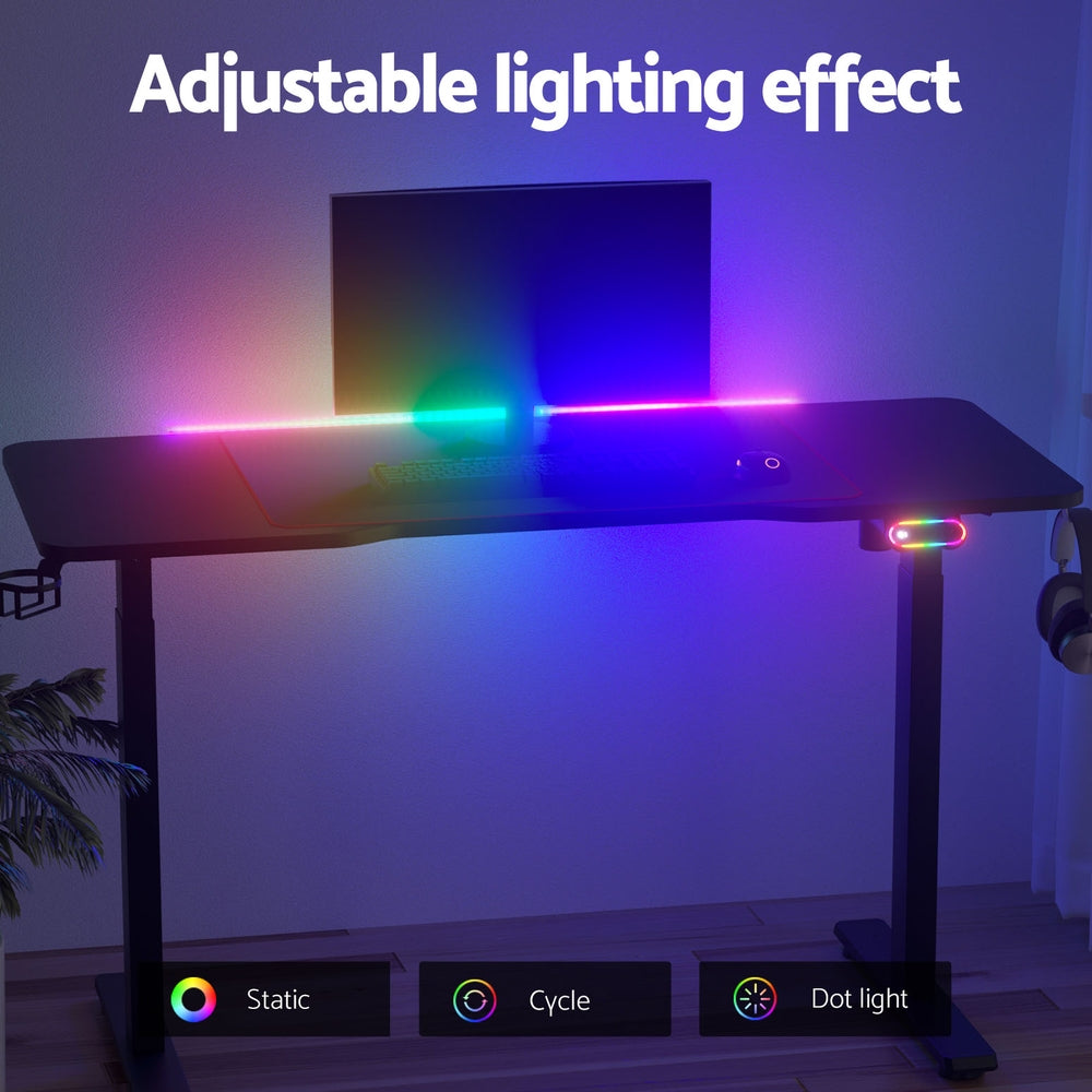 Gaming LED Standing Desk (Single Motor) Black 140cm - Homecoze