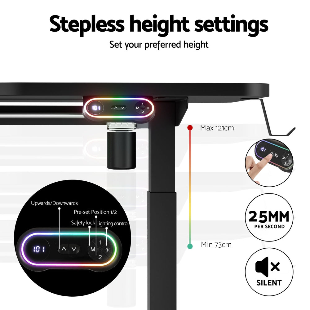 Gaming LED Standing Desk (Single Motor) Black 140cm - Homecoze