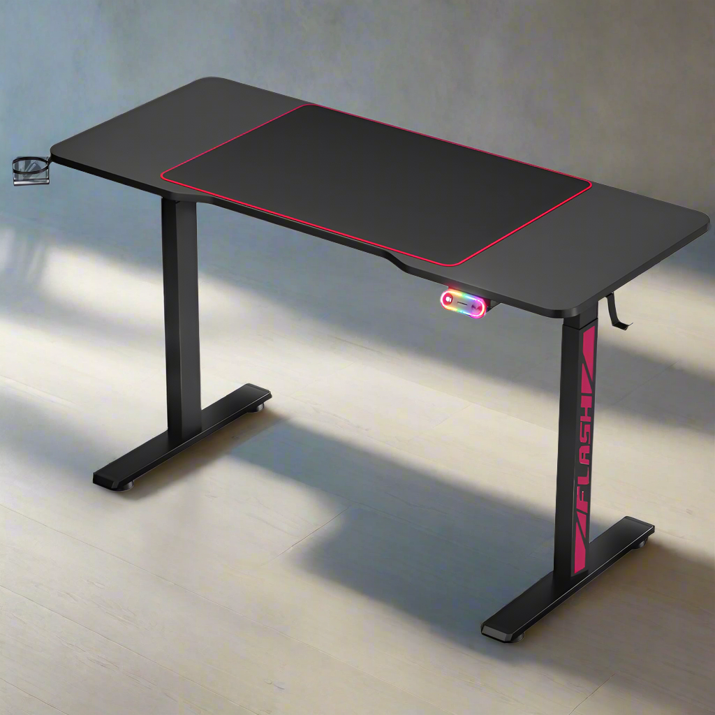 Gaming LED Standing Desk (Single Motor) Black 140cm