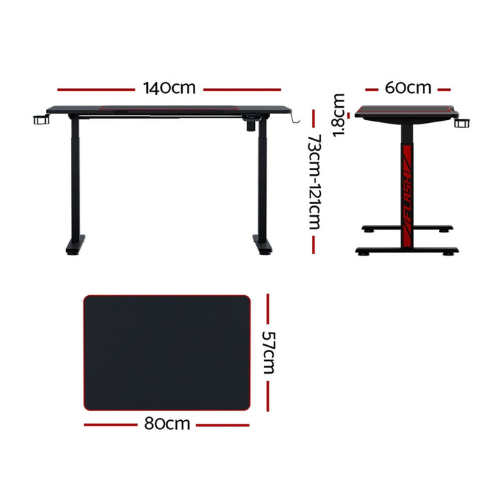 Gaming LED Standing Desk (Single Motor) Black 140cm