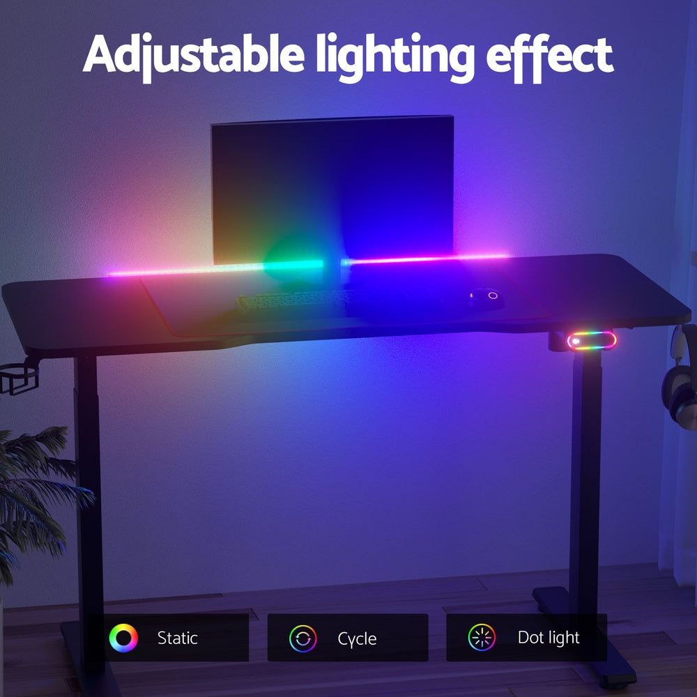 Gaming LED Standing Desk (Single Motor) Black 140cm