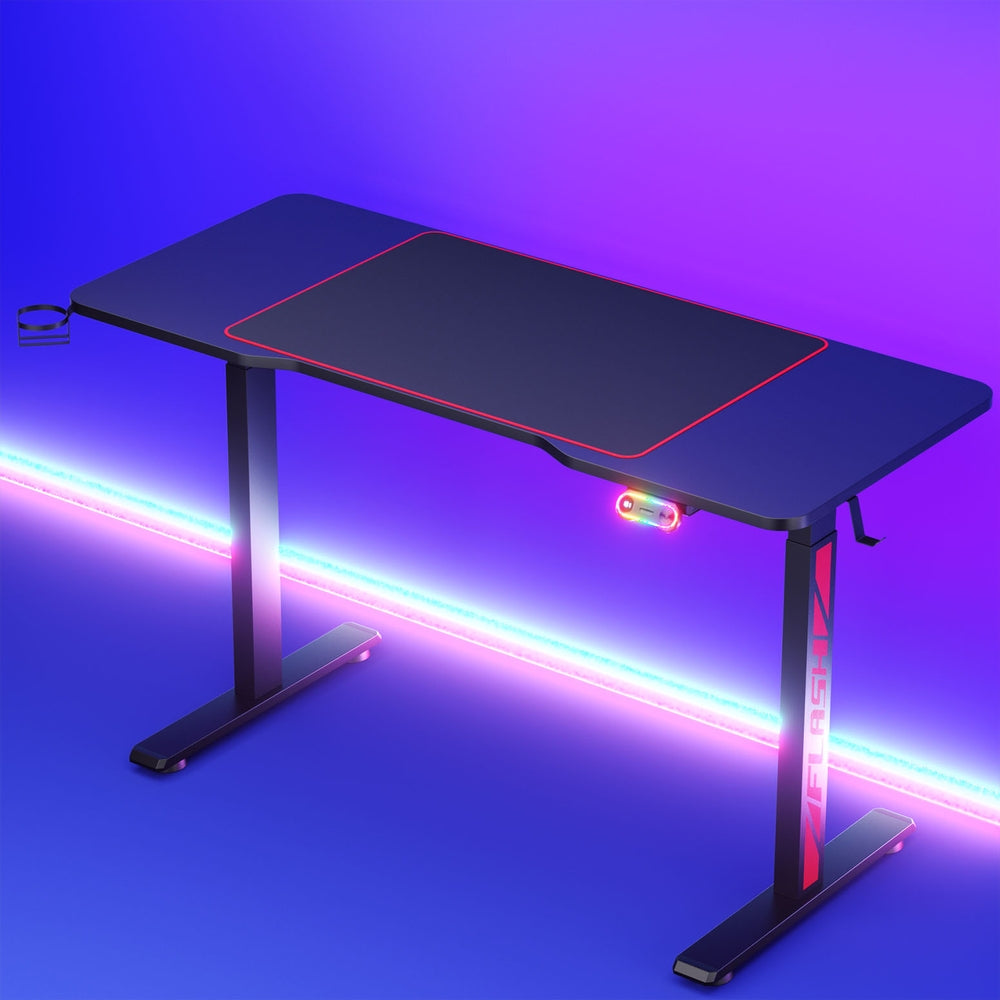 Gaming LED Standing Desk (Single Motor) Black 140cm