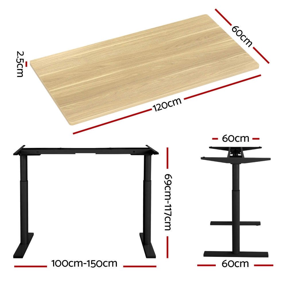 Standing Desk (Dual Motor) Black & Oak 120cm - Homecoze