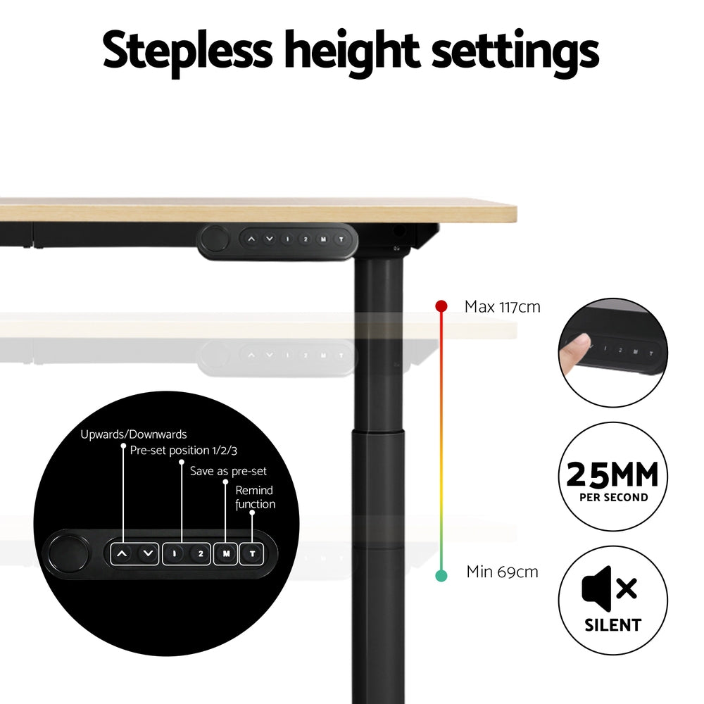 Standing Desk (Dual Motor) Black & Oak 120cm - Homecoze