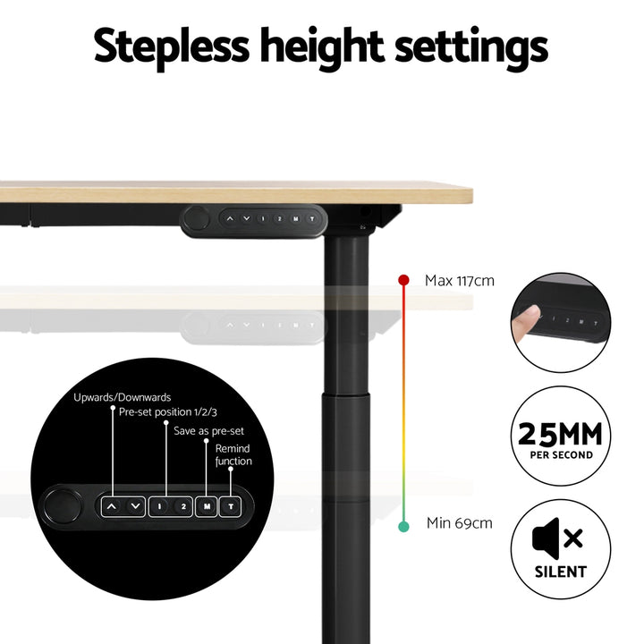 Standing Desk (Dual Motor) Black & Oak 120cm - Homecoze