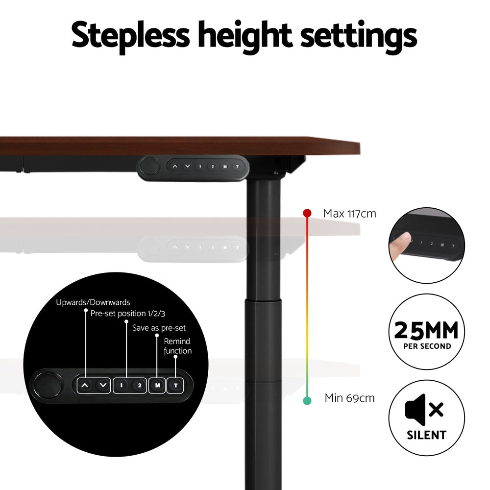 Standing Desk (Dual Motor) Black & Walnut 140cm - Homecoze