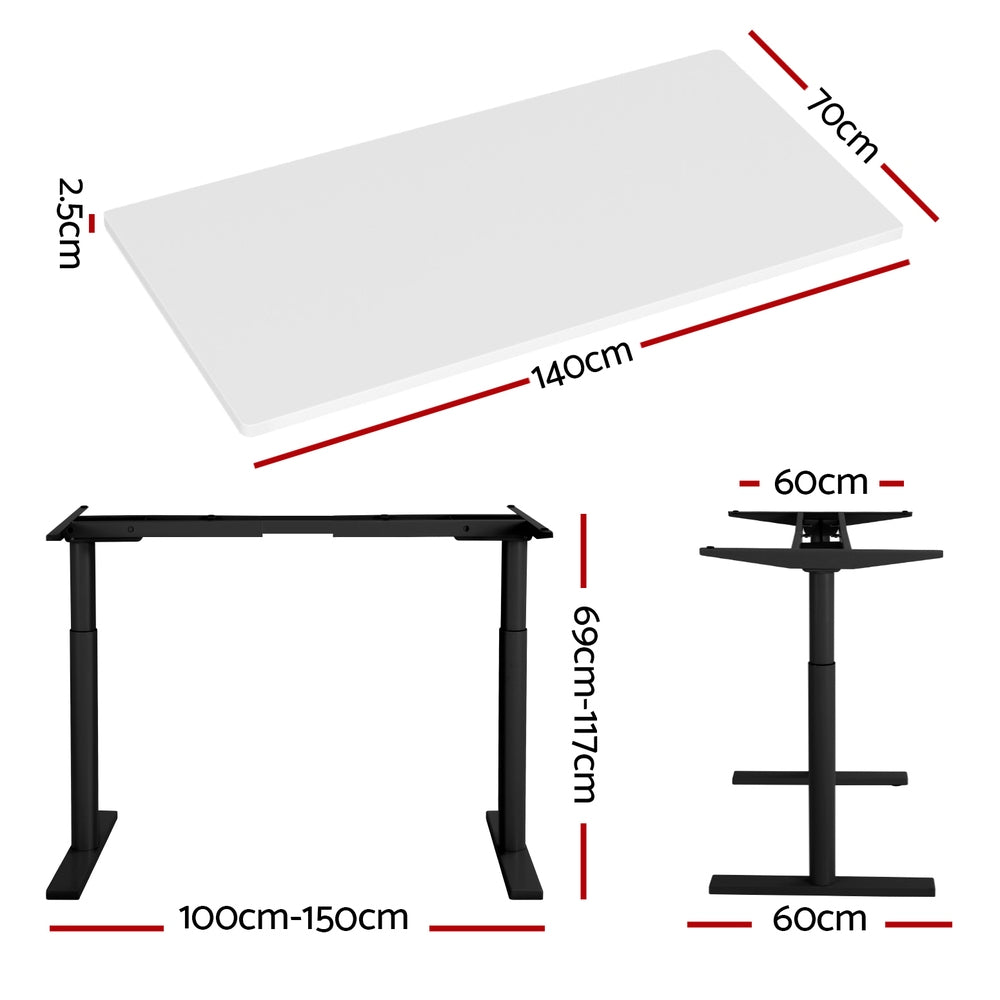 Standing Desk (Dual Motor) Black & White 140cm - Homecoze