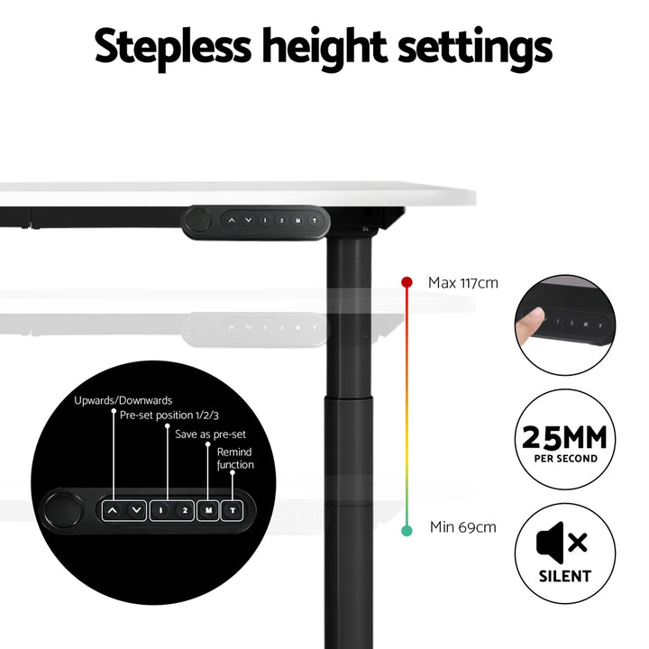 Standing Desk (Dual Motor) Black & White 140cm - Homecoze
