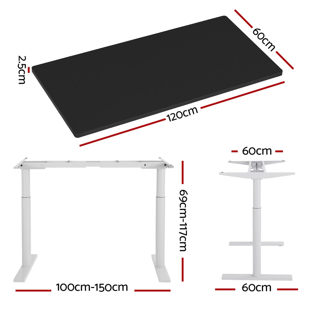 Standing Desk (Dual Motor) White & Black 120cm - Homecoze