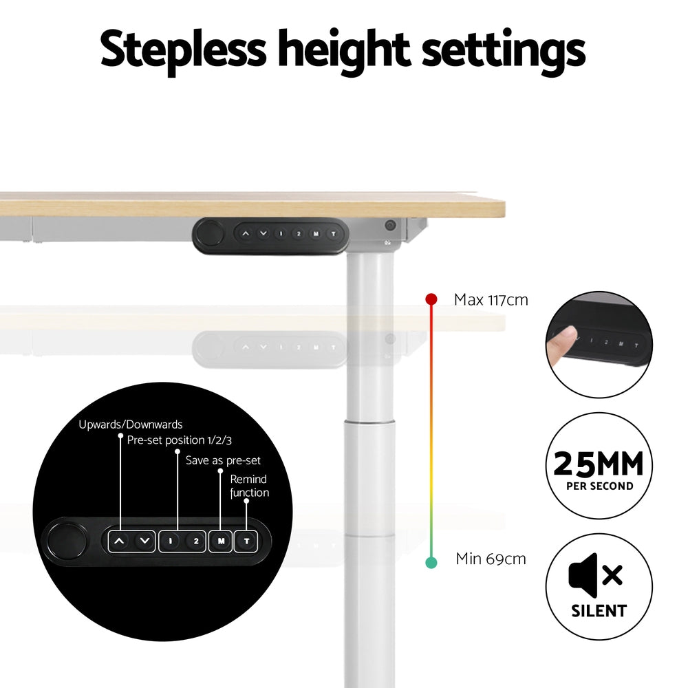 Standing Desk (Dual Motor) White & Oak 120cm - Homecoze