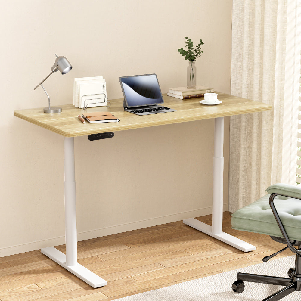 Standing Desk (Dual Motor) White & Oak 140cm - Homecoze