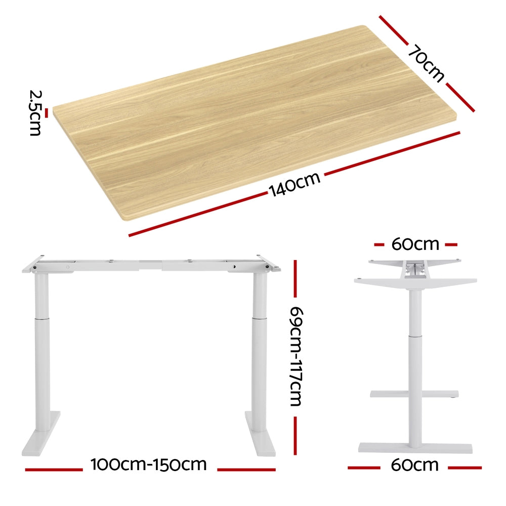 Standing Desk (Dual Motor) White & Oak 140cm - Homecoze