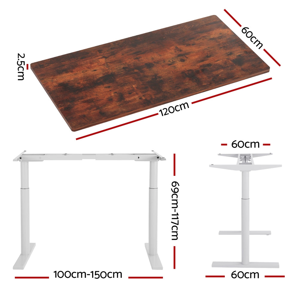 Standing Desk (Dual Motor) White & Rustic 120cm - Homecoze