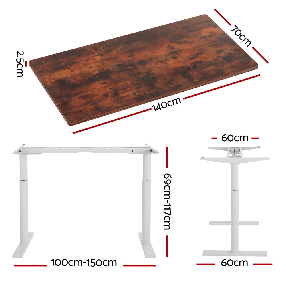 Standing Desk (Dual Motor) White & Rustic 140cm - Homecoze