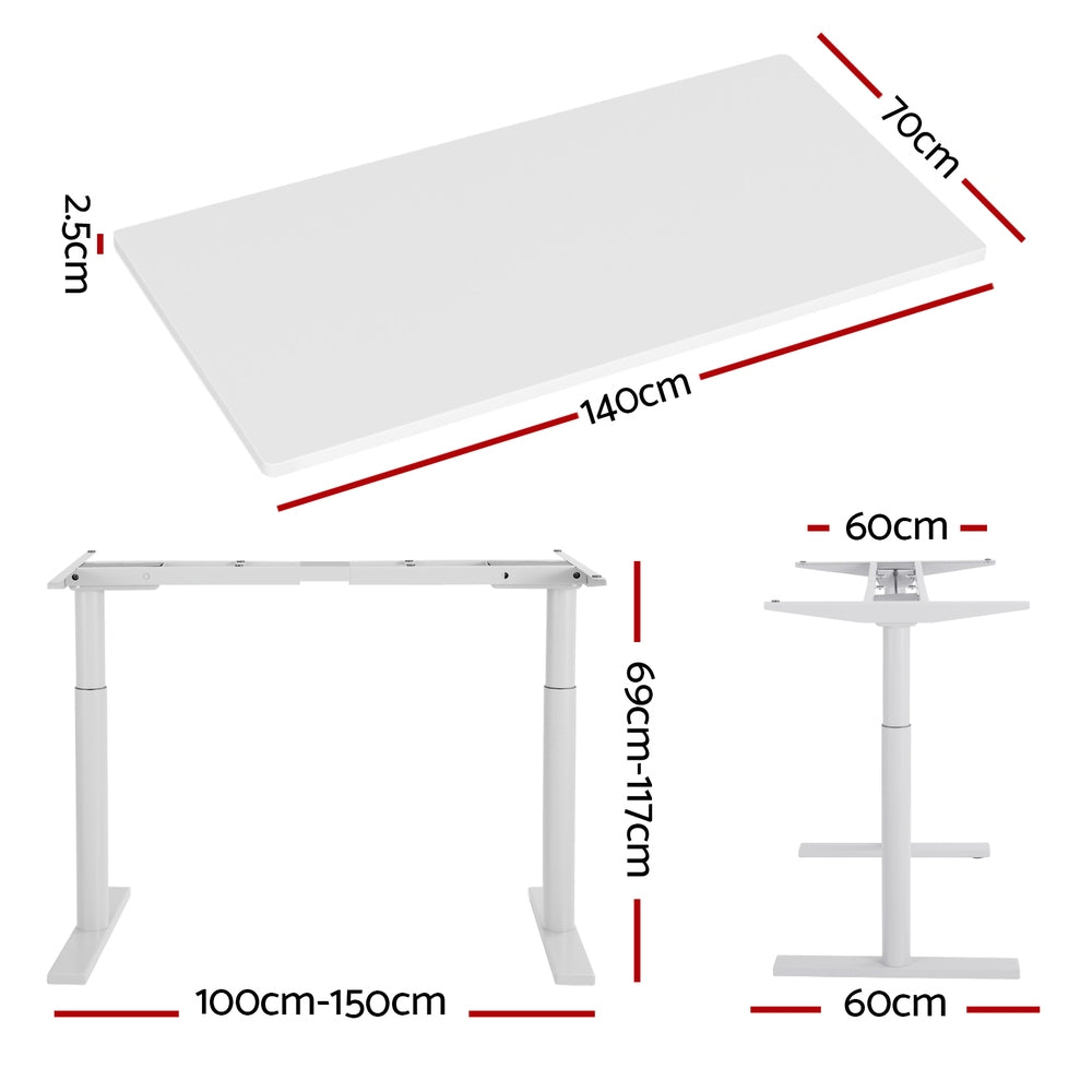 Standing Desk (Dual Motor) White 140cm - Homecoze