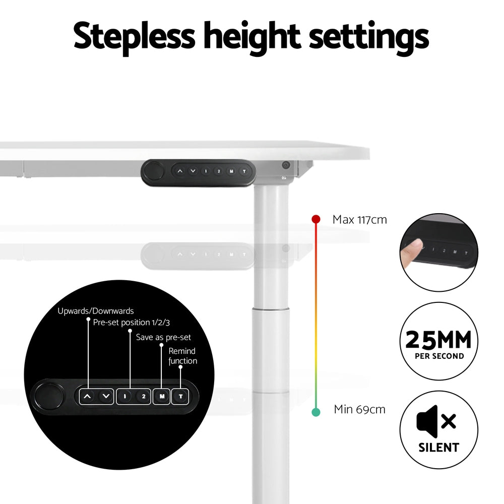 Standing Desk (Dual Motor) White 140cm - Homecoze