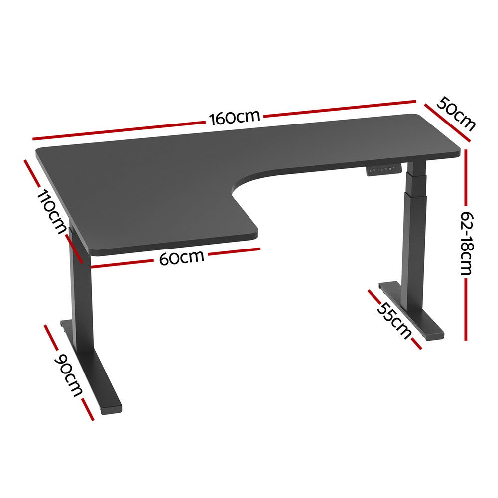 L-shape Standing Desk Black & Black 160cm