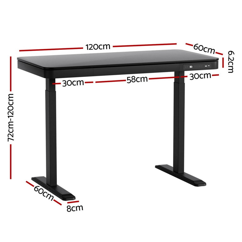 Standing Desk with Drawer (Dual Motor) Black 120cm - Homecoze