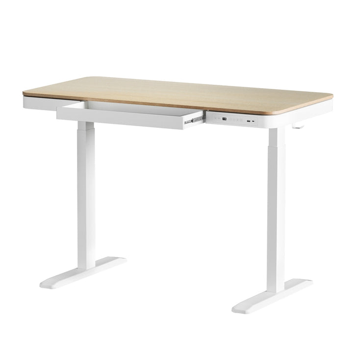 Standing Desk with Drawer (Dual Motor) White & Oak 120cm