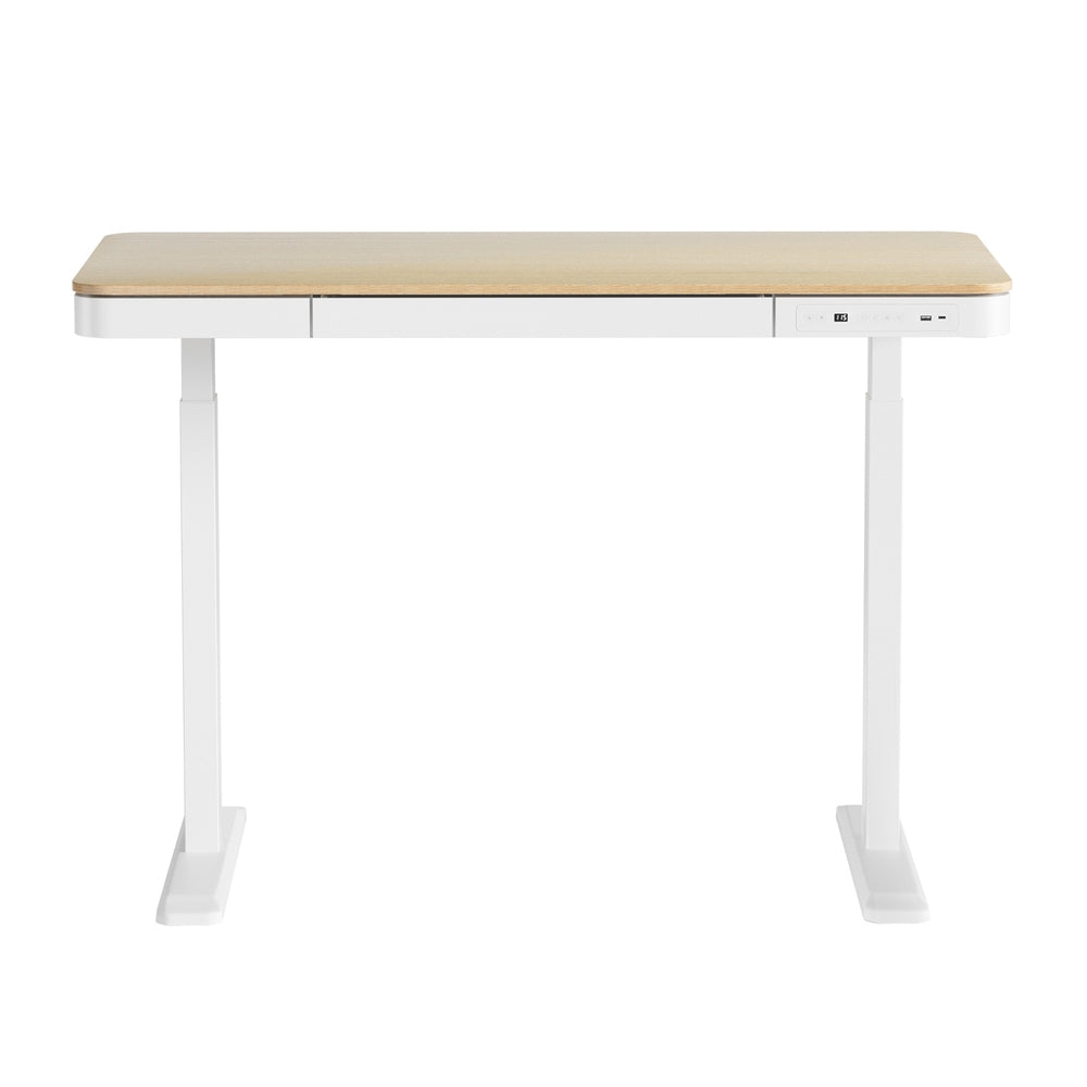 Standing Desk with Drawer (Dual Motor) White & Oak 120cm