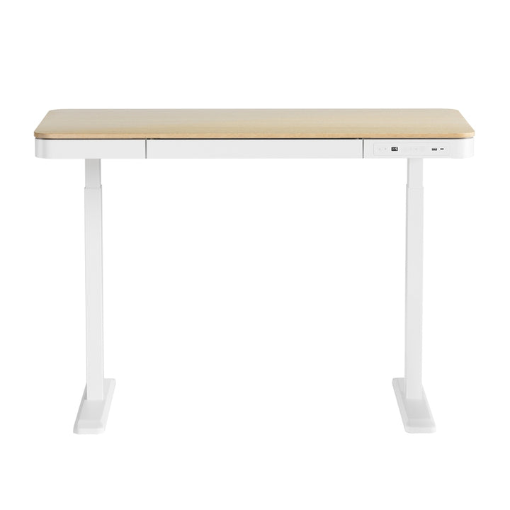 Standing Desk with Drawer (Dual Motor) White & Oak 120cm