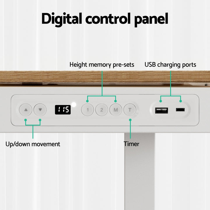 Standing Desk with Drawer (Dual Motor) White & Oak 120cm