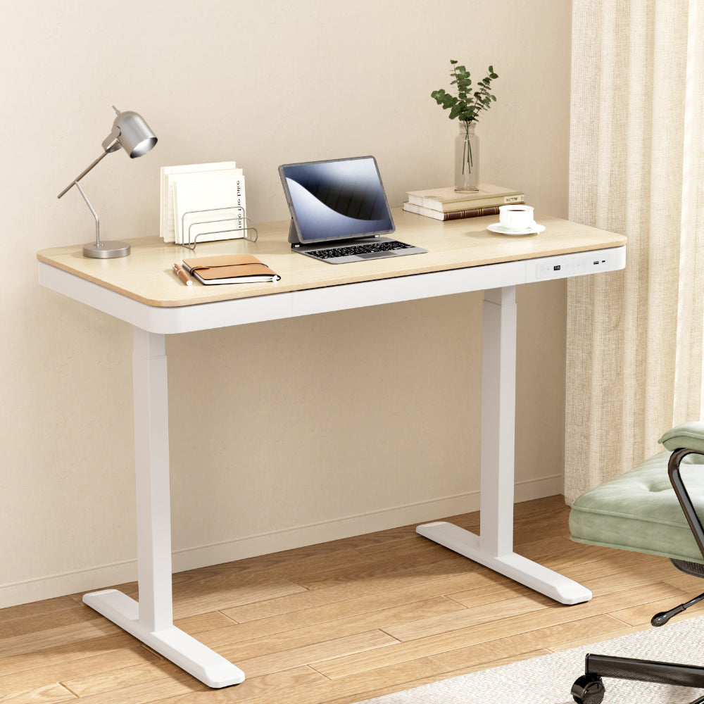 Standing Desk with Drawer (Dual Motor) White & Oak 120cm - Homecoze