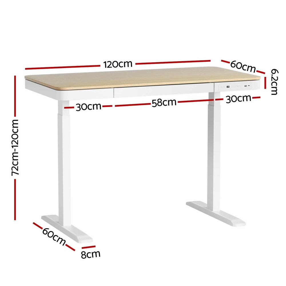 Standing Desk with Drawer (Dual Motor) White & Oak 120cm - Homecoze