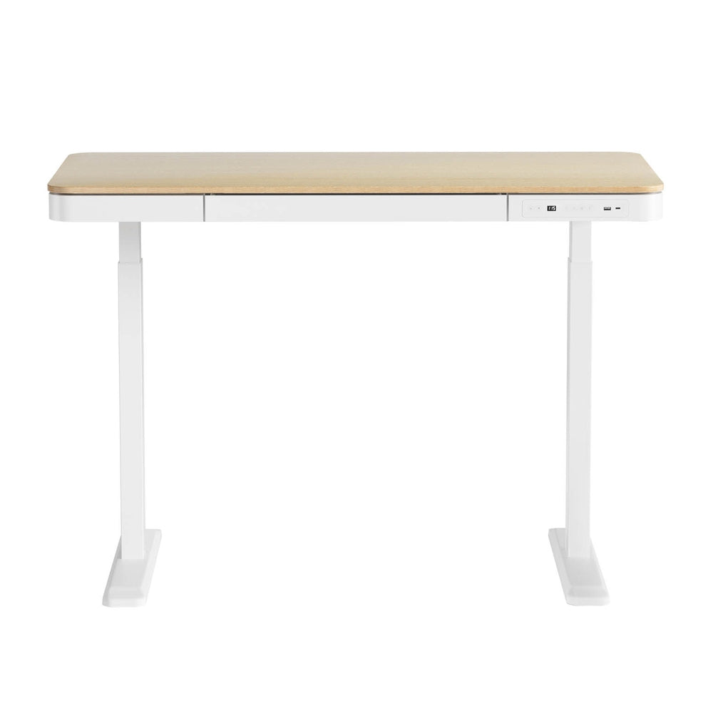 Standing Desk with Drawer (Dual Motor) White & Oak 120cm - Homecoze