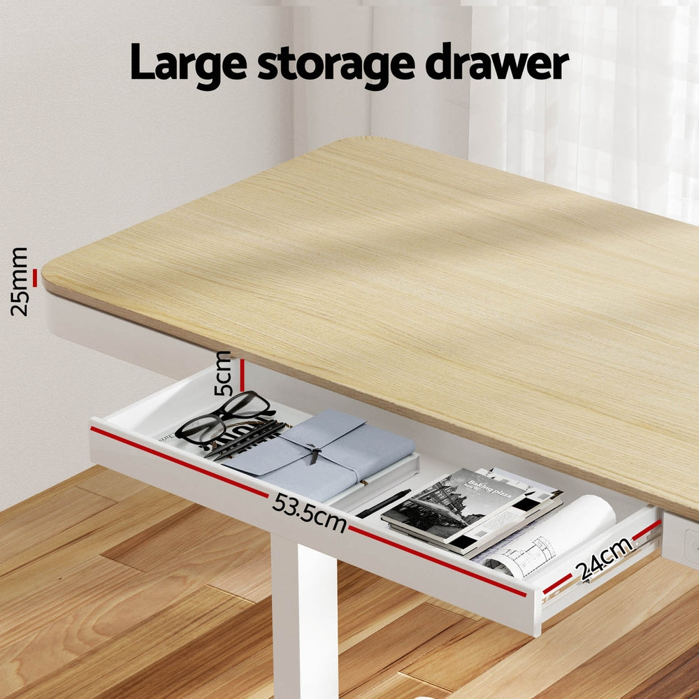 Standing Desk with Drawer (Dual Motor) White & Oak 120cm - Homecoze